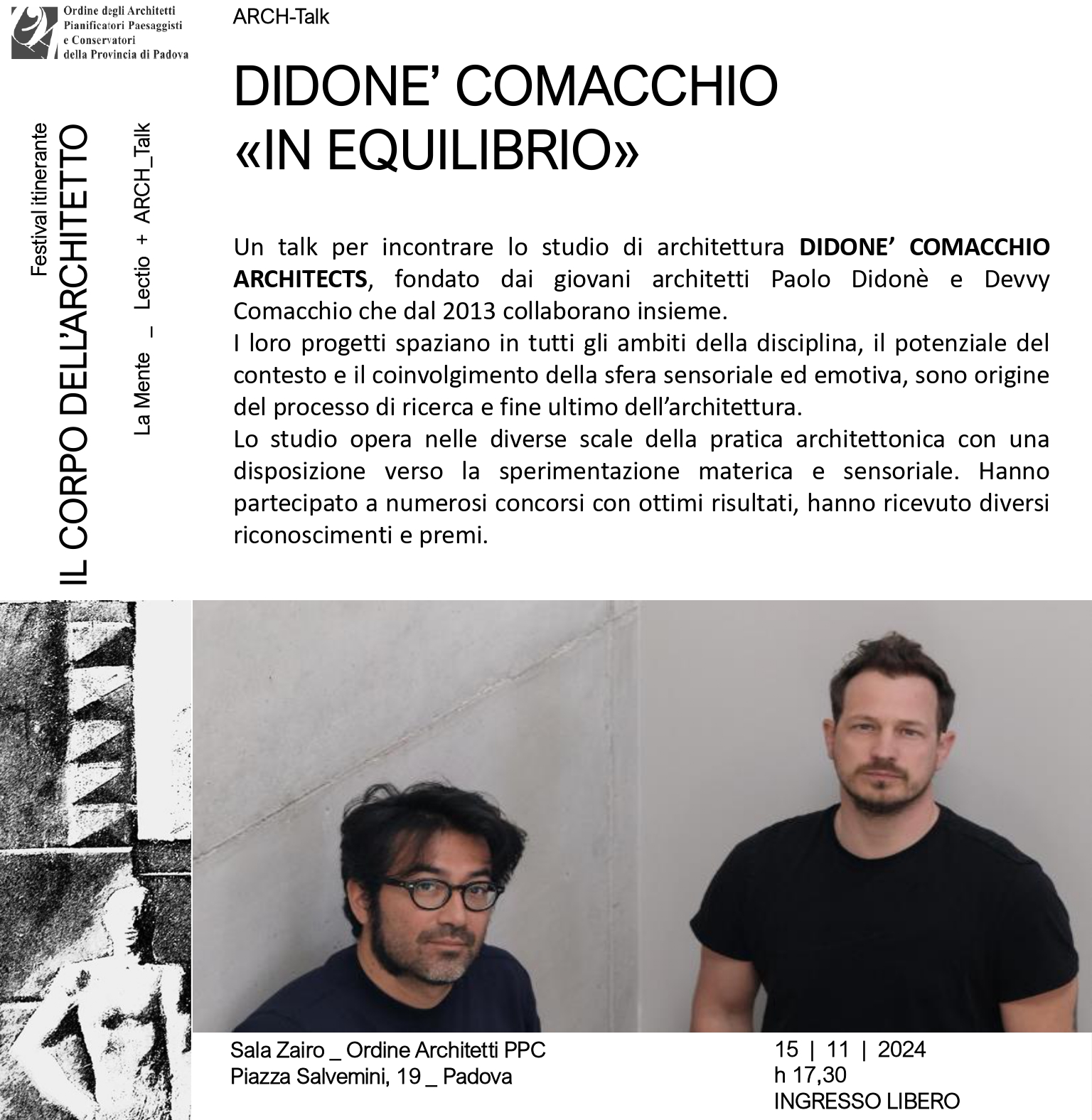 Conferenza questa sera all'Ordine degli Architetti - Studio Didonè e Comacchio